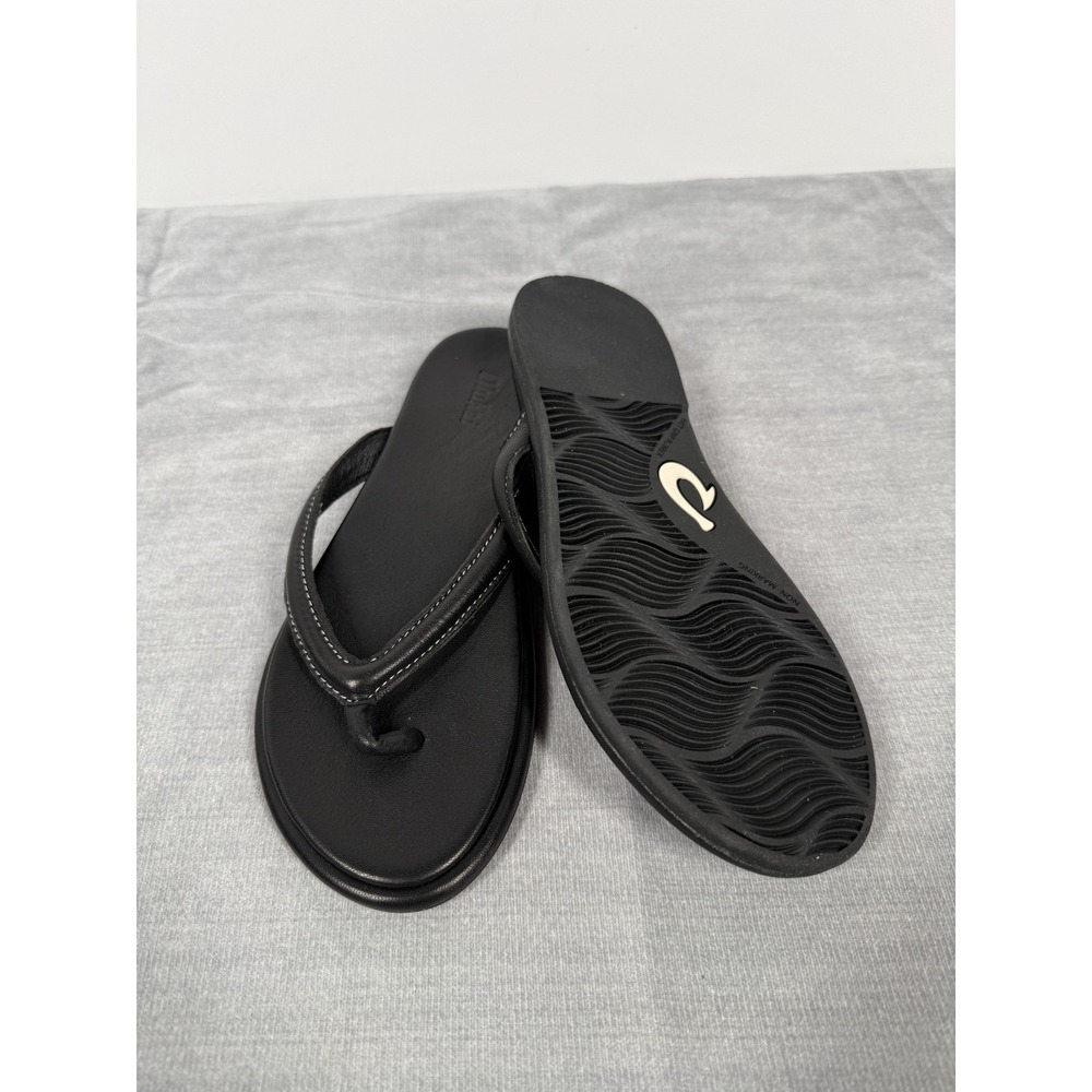 OluKai Tiare Womens Black Leather Flip Flop Sandals Comfort Beach 6 20513-4040